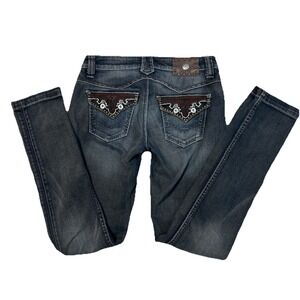 Antik Denim Tapered Leg Embellished Pockets Western Cowgirl Low Rise Jeans Sz 27